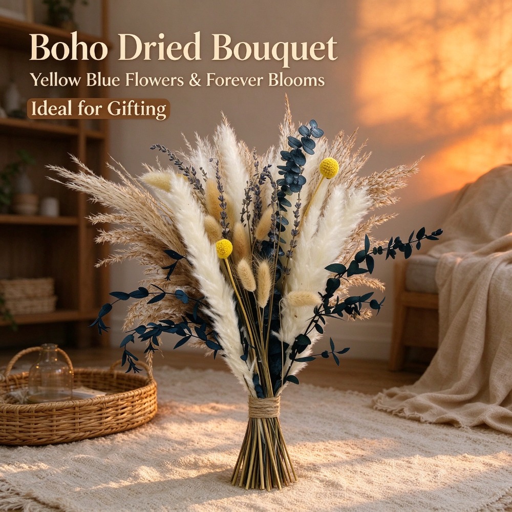 Pampas Grass Decor - Pampas grass dried flower bouquet, paired