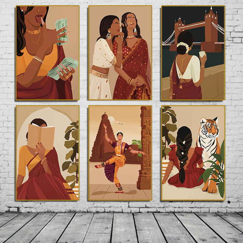 Indian Woman in Saree Reading  - Home Decor Indonesia review and price