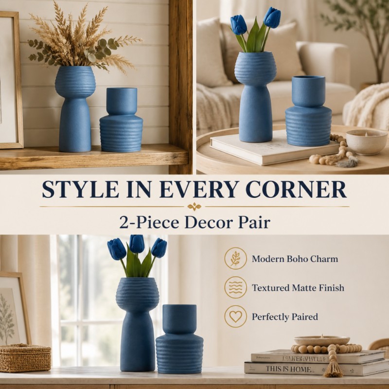 2Pcs Rough Wavy Textured Blue  - Pampas Grass Decor review and price